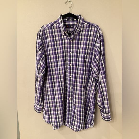 Chaps Men’s Wrinkle Free Purple Plaid Button Down Shirt in Size 16.5 32/33 - Picture 1 of 4